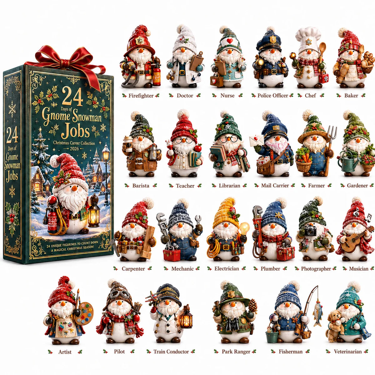 2026 Gnome Snowman Jobs 24-Day Christmas Countdown Calendar