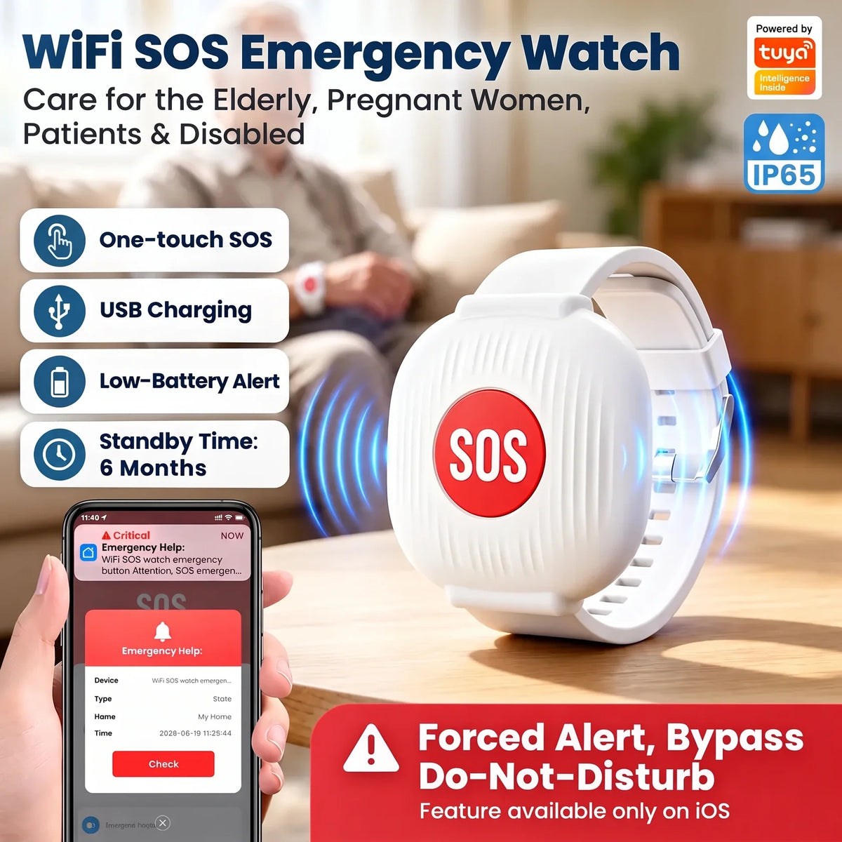 Wireless Emergency Bracelet with SOS Button